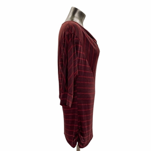MAI Tai Red Burgundy Striped Cowl Neck Blouse - Picture 4 of 12